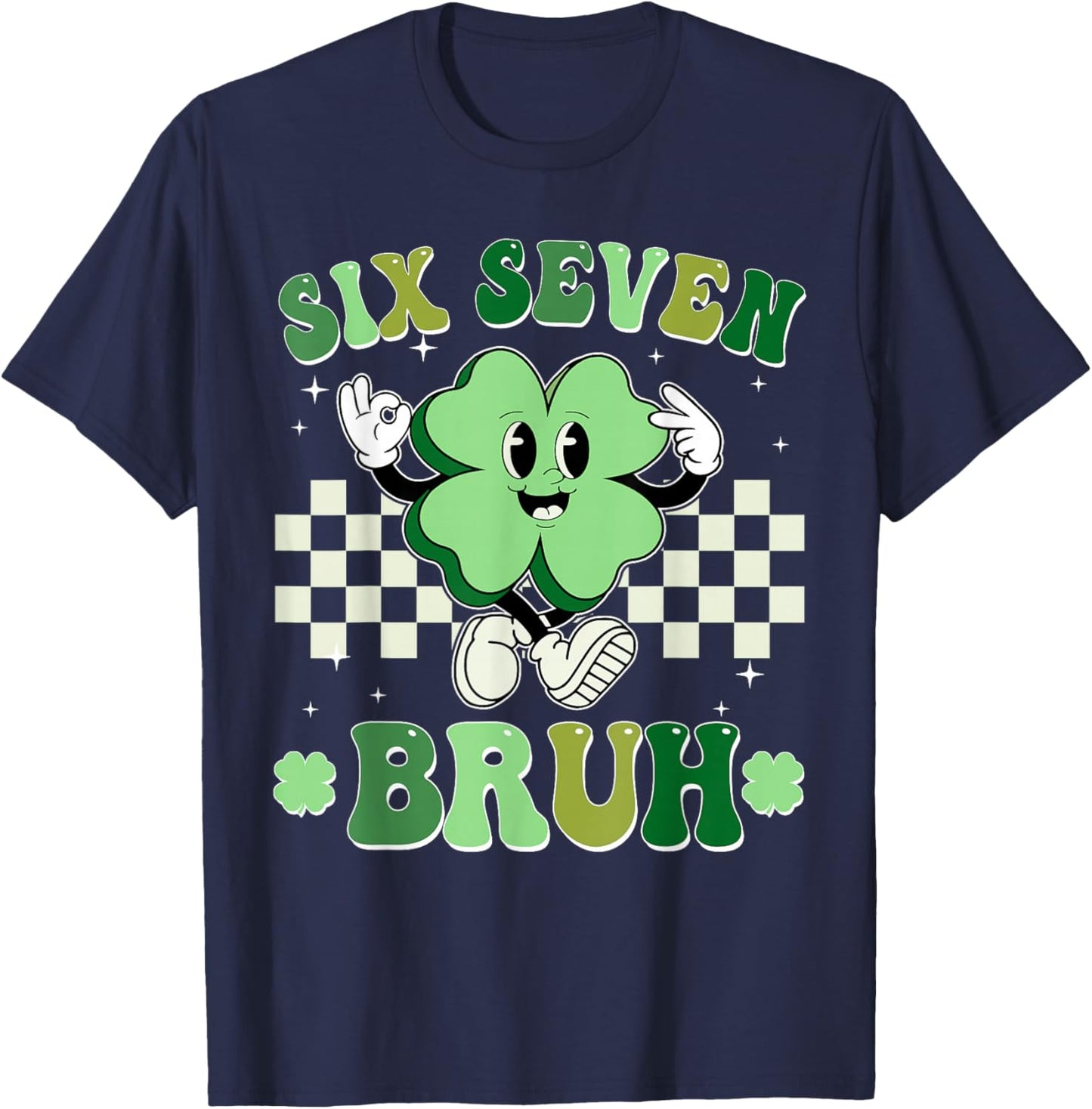 Six Seven Bruh Shamrock 67 Meme St Patrick's Day Boys Girls T-Shirt - T-Shirt | Navy