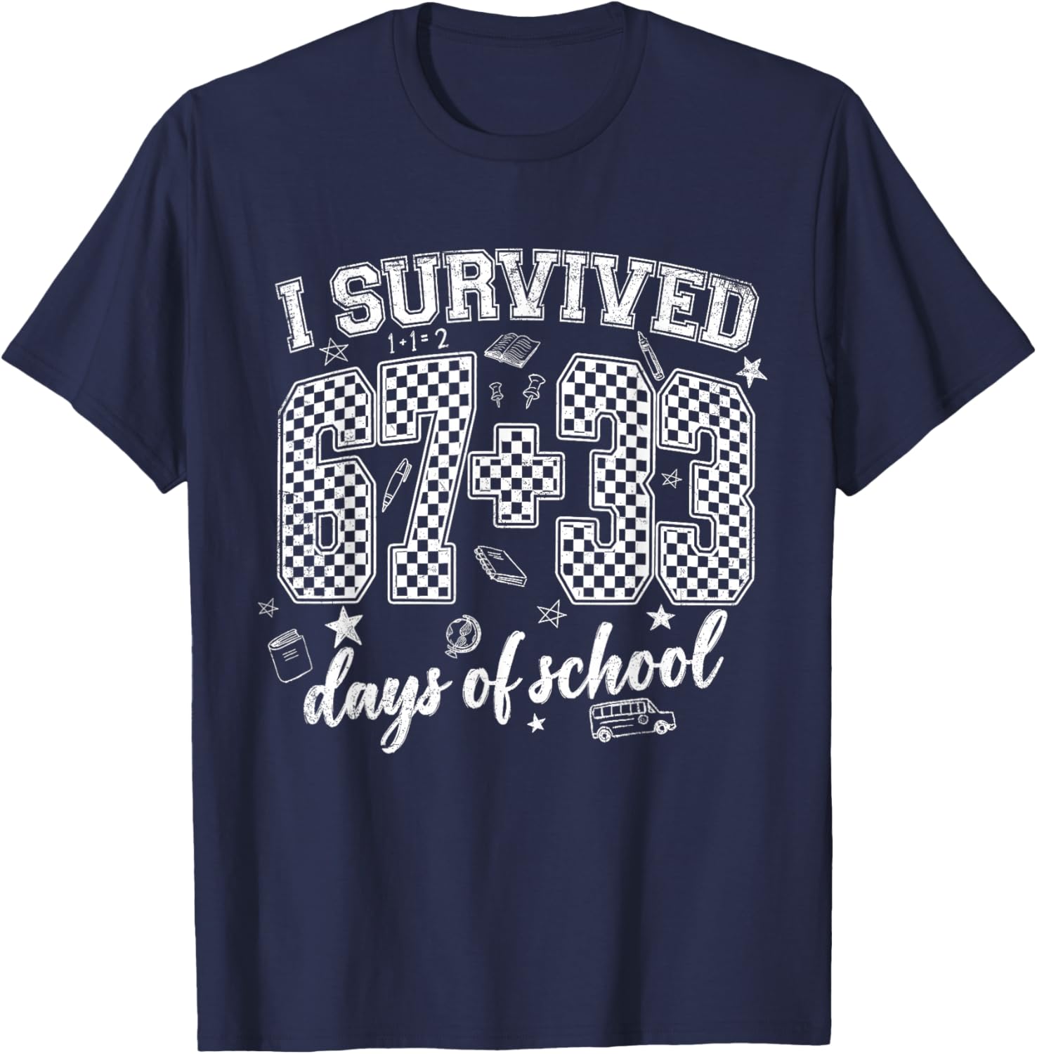 I Survived 100 Days of School 6 7 Meme Six Seven Kids Boys T-Shirt - T-Shirt | Navy