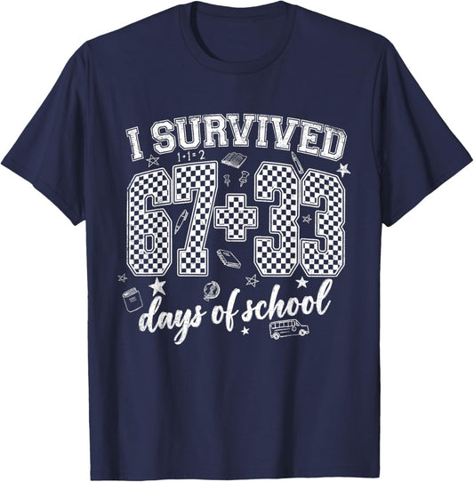 I Survived 100 Days of School 6 7 Meme Six Seven Kids Boys T-Shirt - T-Shirt | Navy