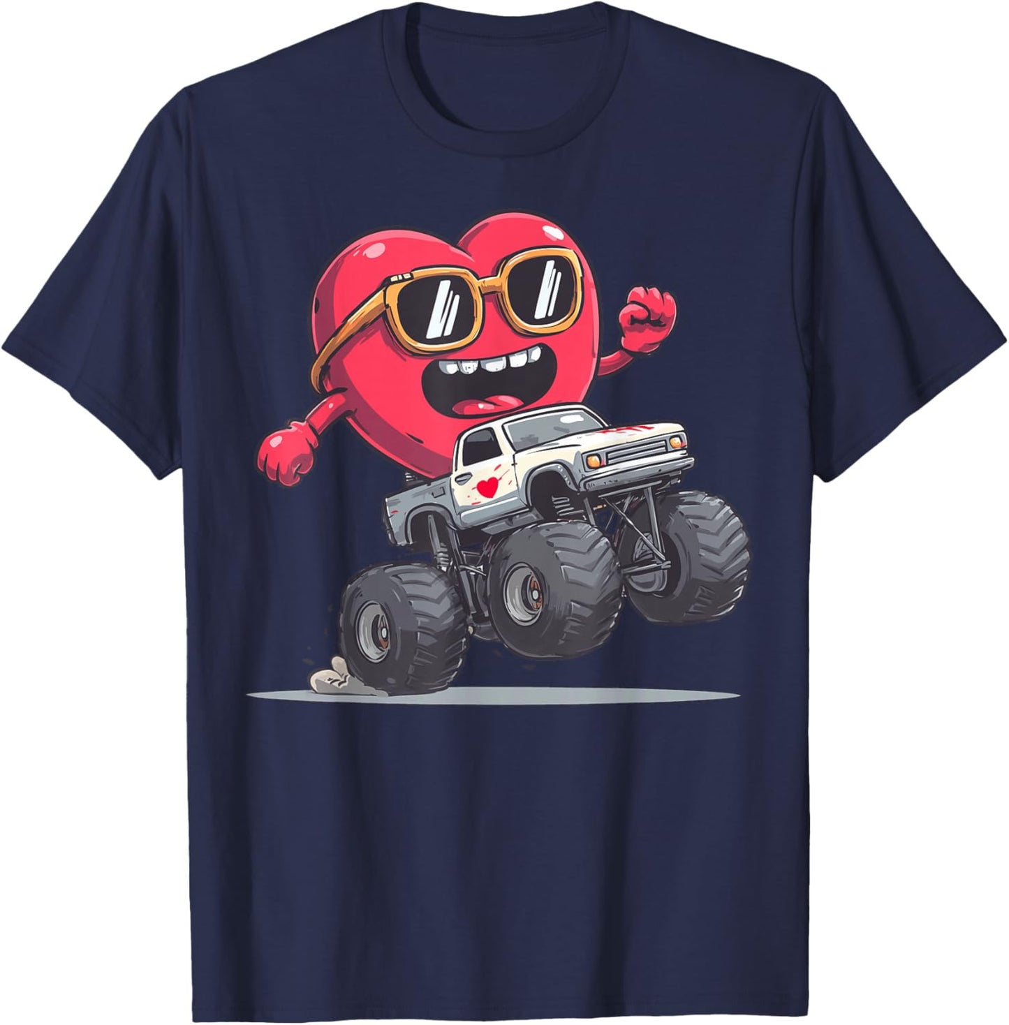 Monster Truck Heart 4 Wheel Offroad Valentine's Day T-Shirt - T-Shirt | Navy