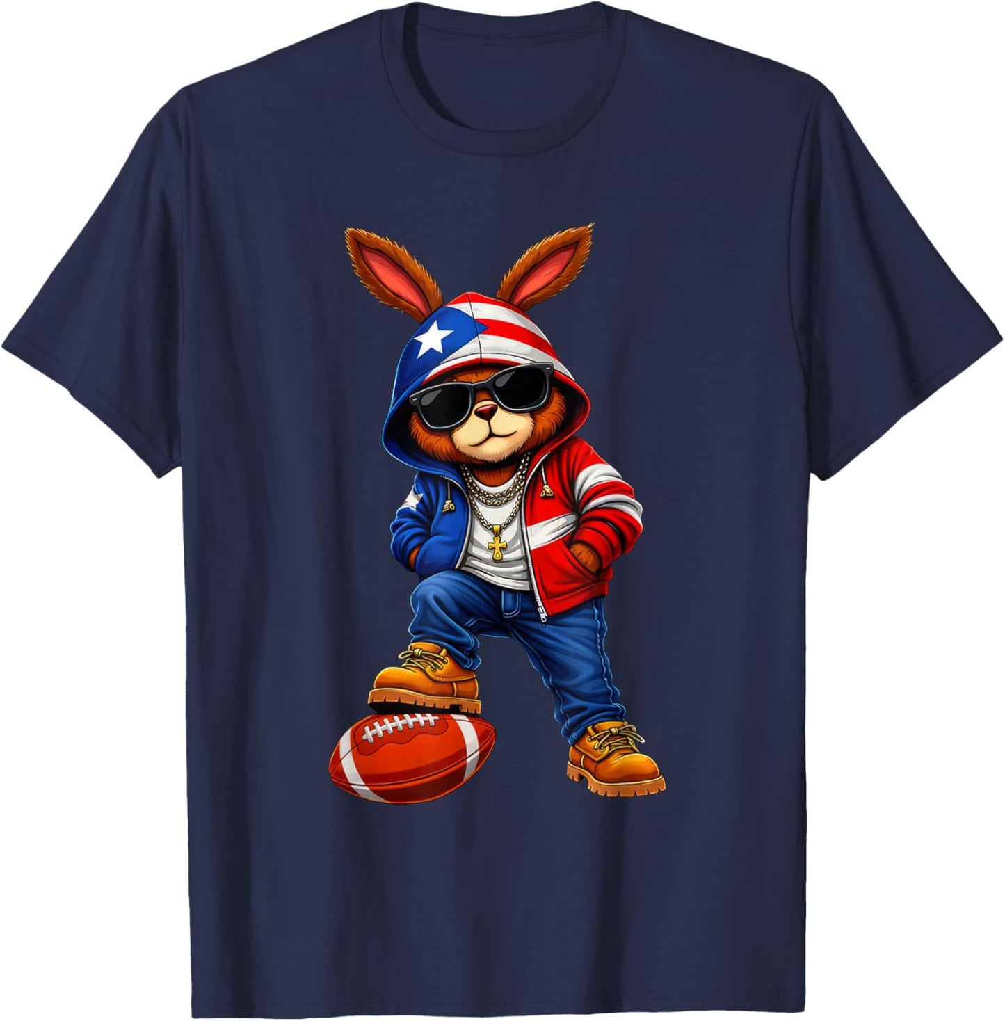 Cool Bunny Puerto Flag Gift Women Kid Boy Girl T-Shirt - T-Shirt | Navy
