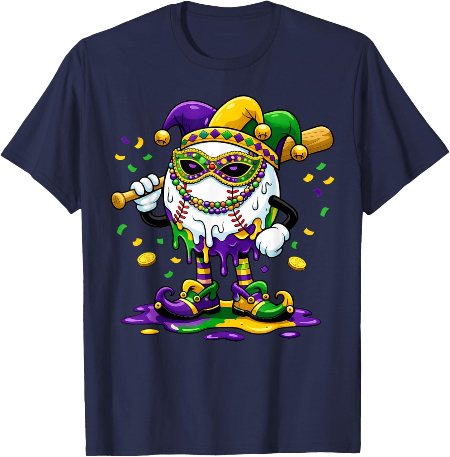Mardi Gras Baseball Beads Party Fun Boys Girls Kids T-Shirt - T-Shirt | Navy