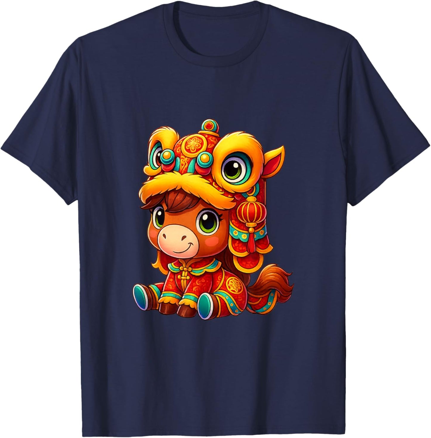 Cute Year of The Horse Chinese New Year Cartoon Design T-Shirt - T-Shirt | Navy