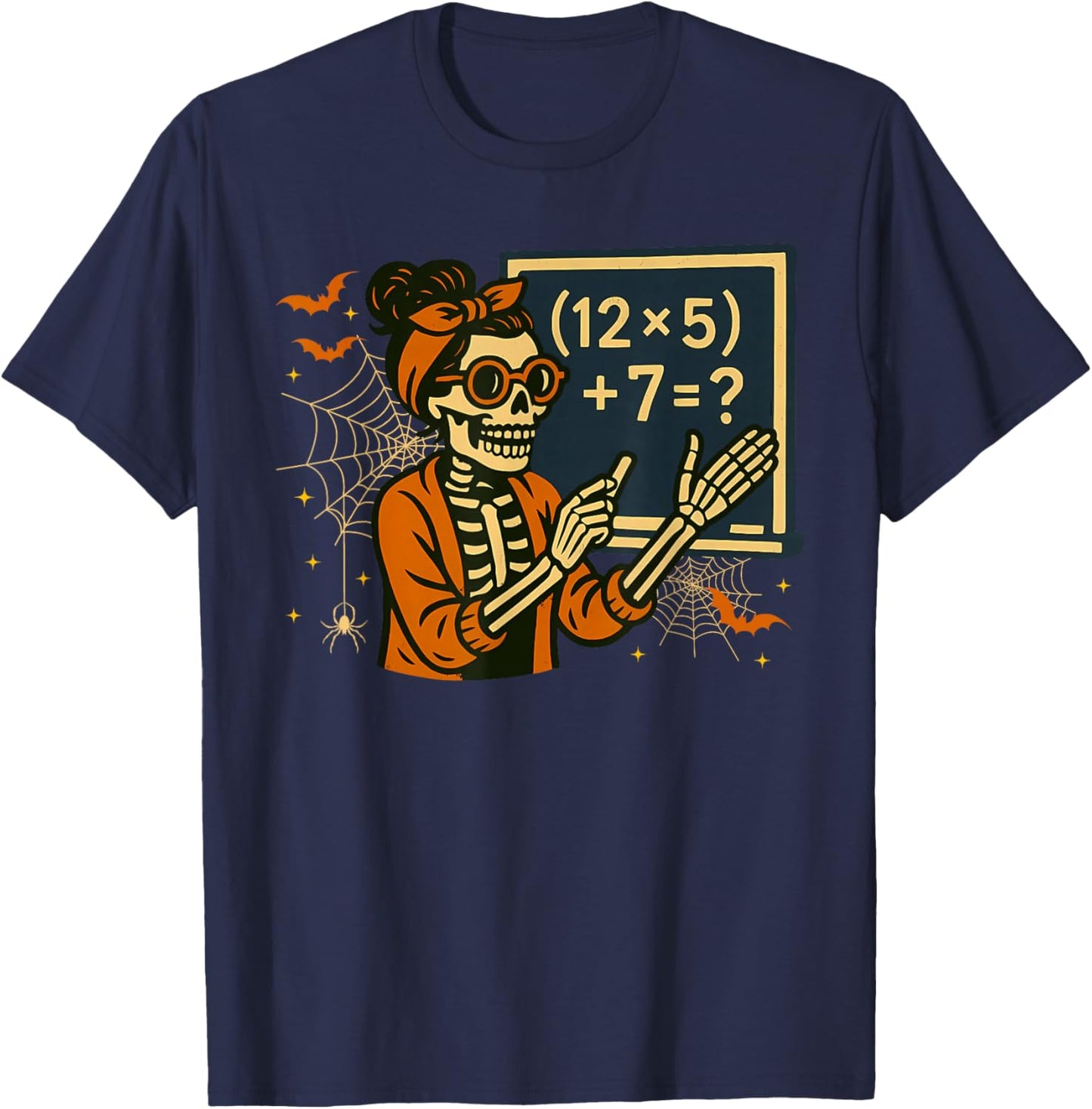 67 Teacher Halloween Skeleton Six Seven Meme Math T-Shirt - T-Shirt | Navy