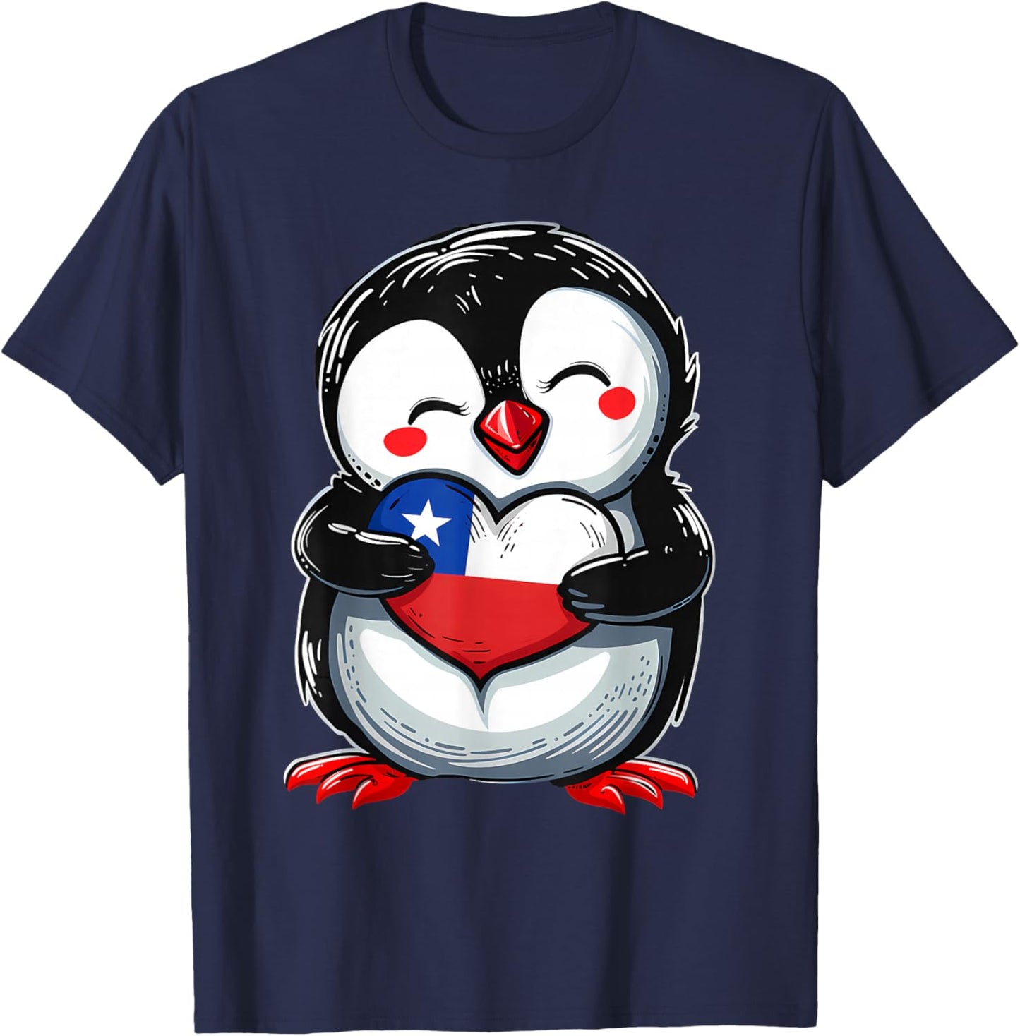 Chile Flag Penguin Heart Chilean Flag Chilean Roots Pride T-Shirt - T-Shirt | Navy