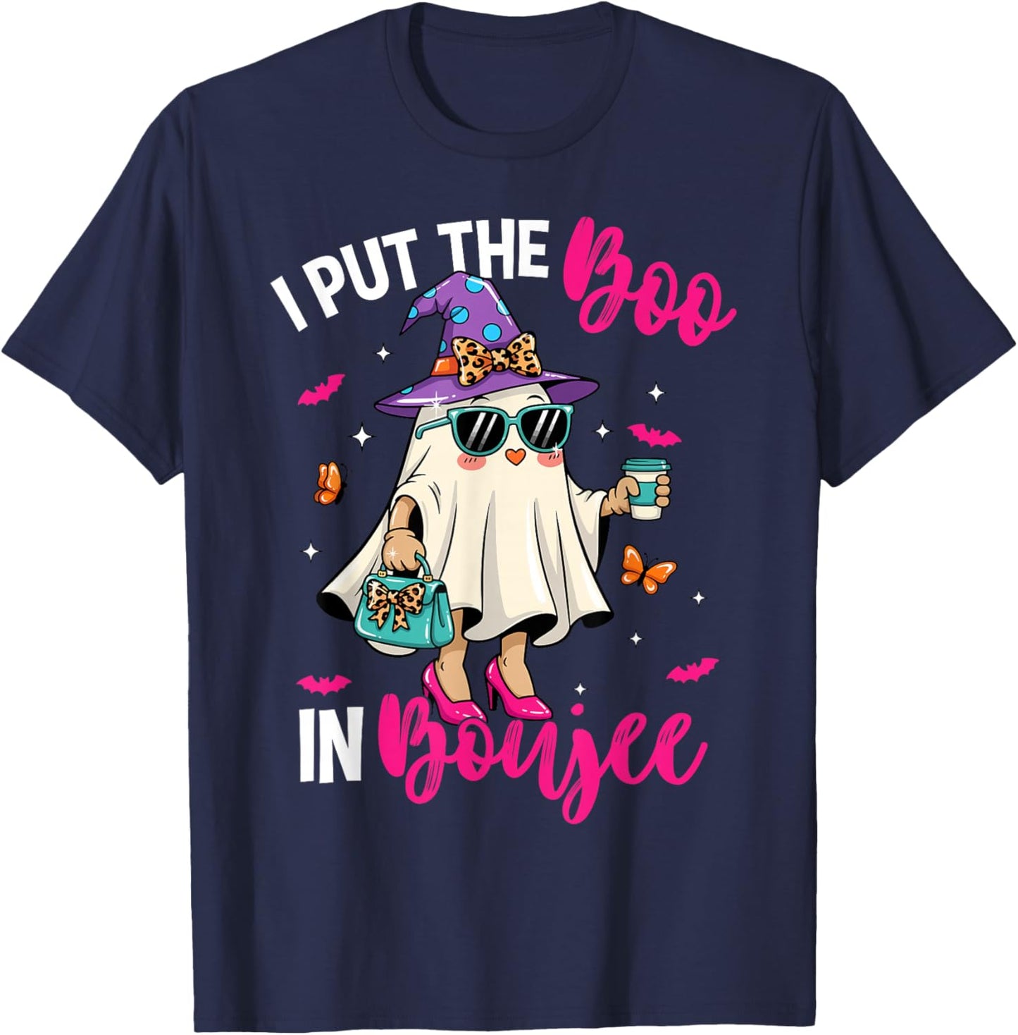 Spooky Ghost Pink I Put The Boo in Boujee Boo-Jie Halloween T-Shirt - T-Shirt | Navy