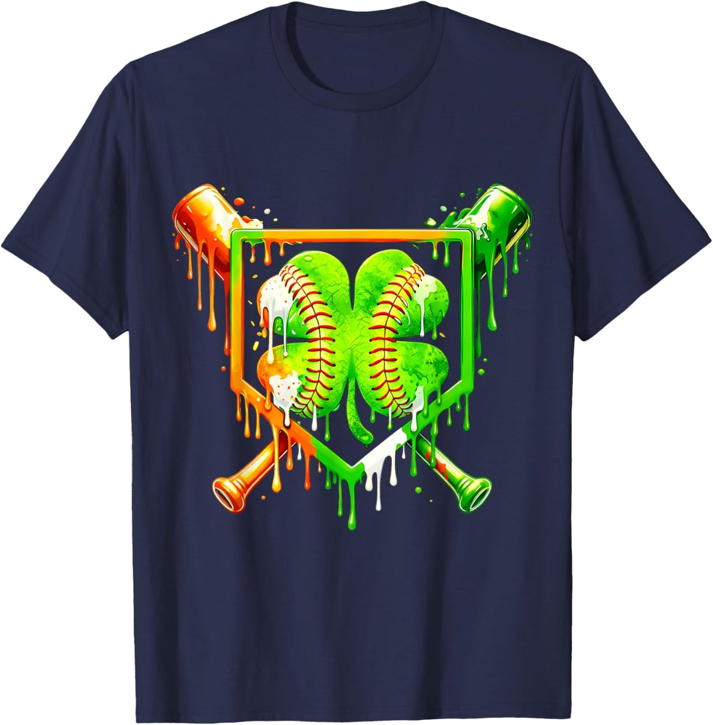 Drip St Patricks Day Shamrock Baseball Sport Kids Boys Men T-Shirt - T-Shirt | Navy