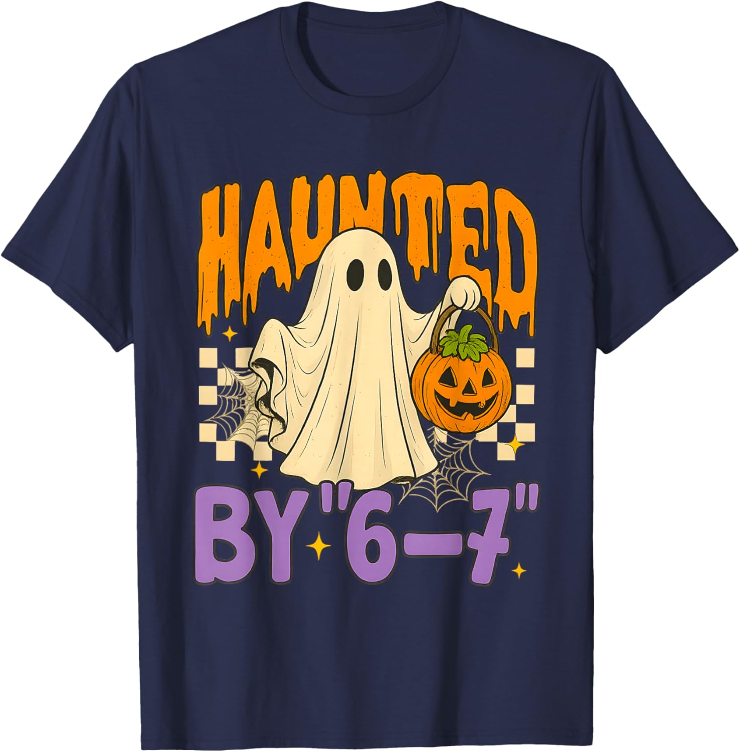 Retro Haunted by 67 Meme Ghost Pumpkin Halloween Costume T-Shirt - T-Shirt | Navy