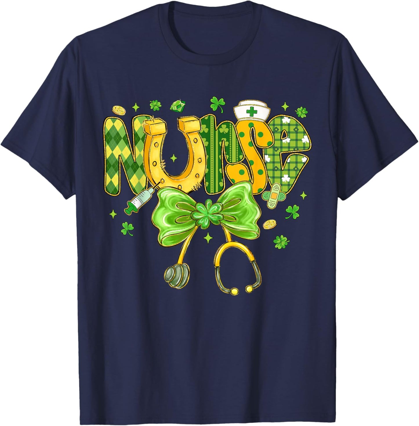 Coquette Stethoscope Scrub St Patricks Day Nurse Men Women T-Shirt - T-Shirt | Navy