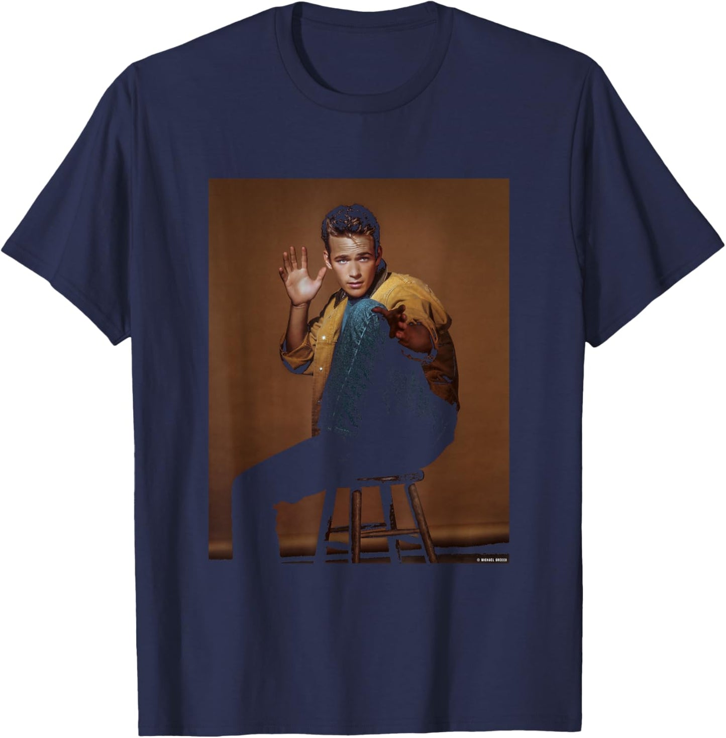 Beverly Hills 90210 Actor Luke Perry by Michael Grecco T-Shirt - T-Shirt | Navy