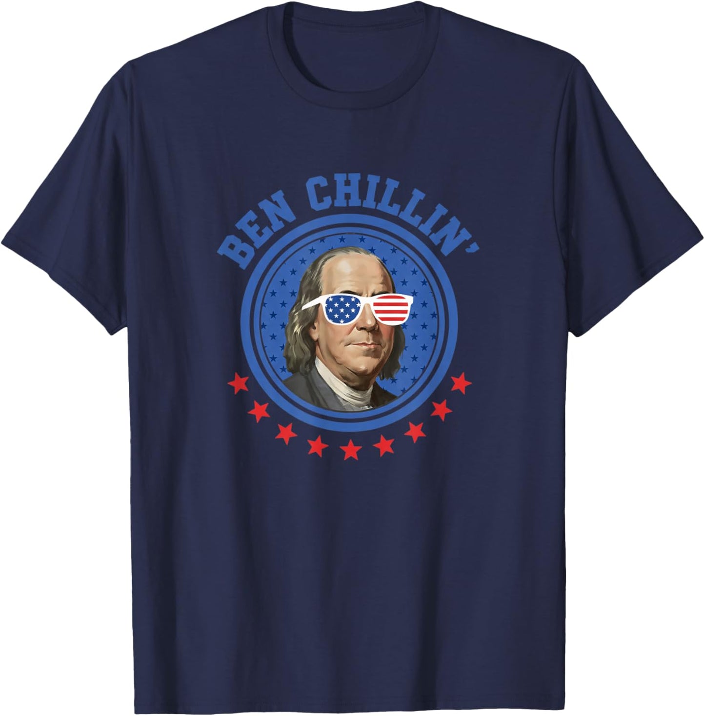 USA Ben Chillin', Ben Franklin American Flag Shades T-Shirt - T-Shirt | Navy