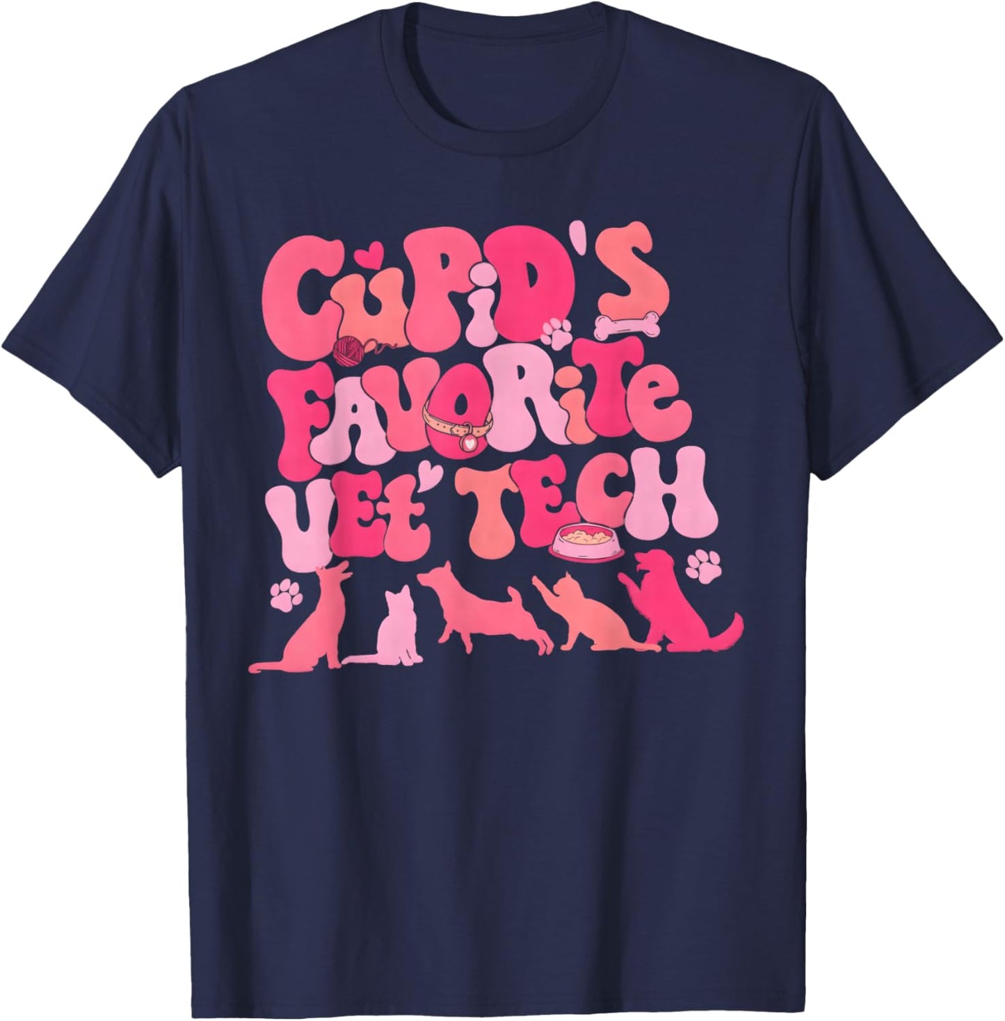 Cupid's Favorite Vet Tech Shirt Valentines Veterinarian T-Shirt - T-Shirt | Navy