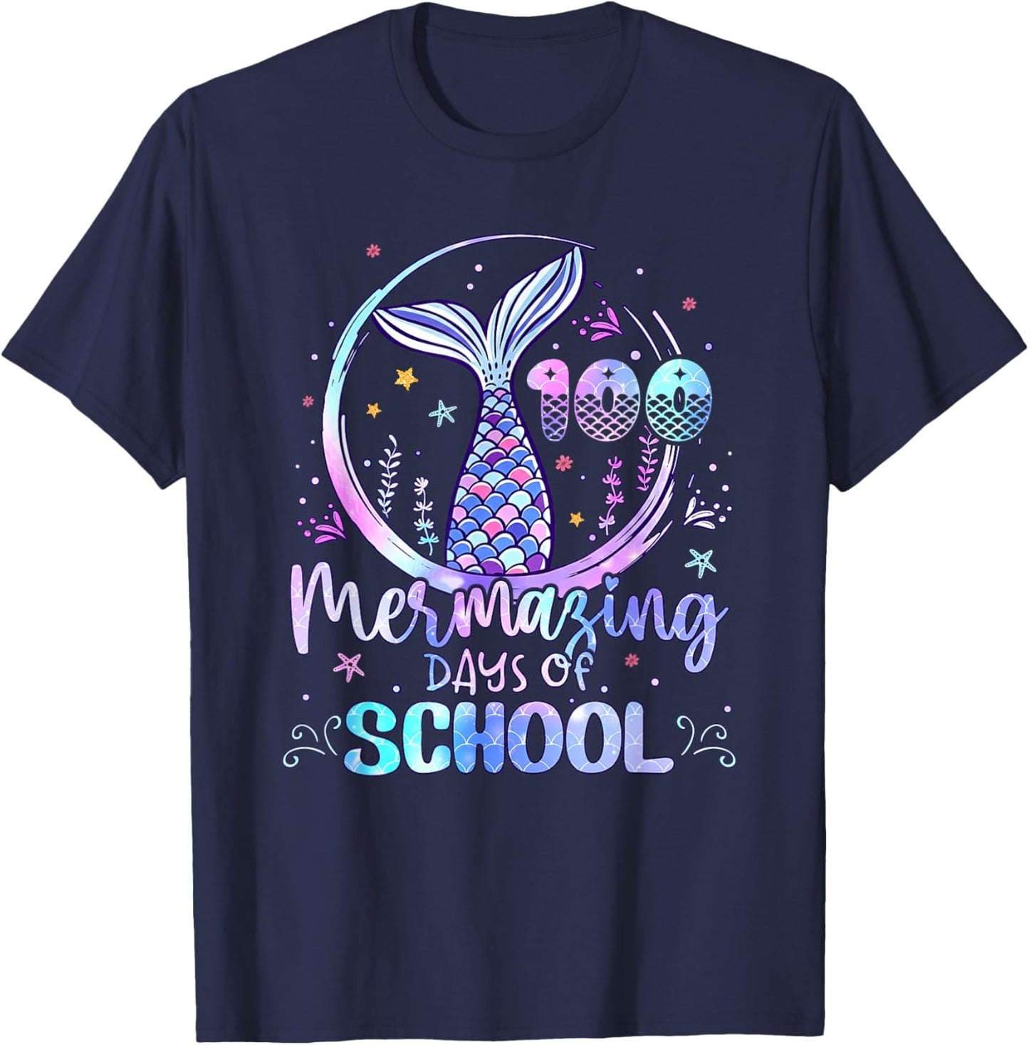 100 Mermazing Days of School Mermaid 100th Day Girls Kids T-Shirt - T-Shirt | Navy