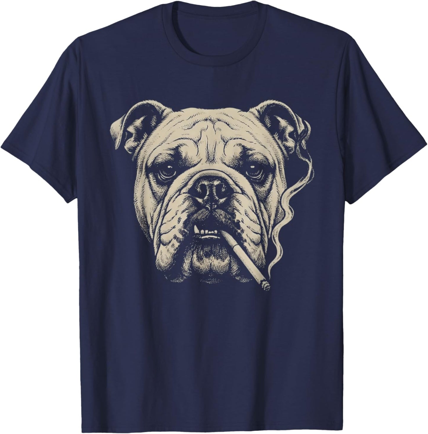 Dog Smoking Cigarette Funny English Bulldog Meme T-Shirt - T-Shirt | Navy