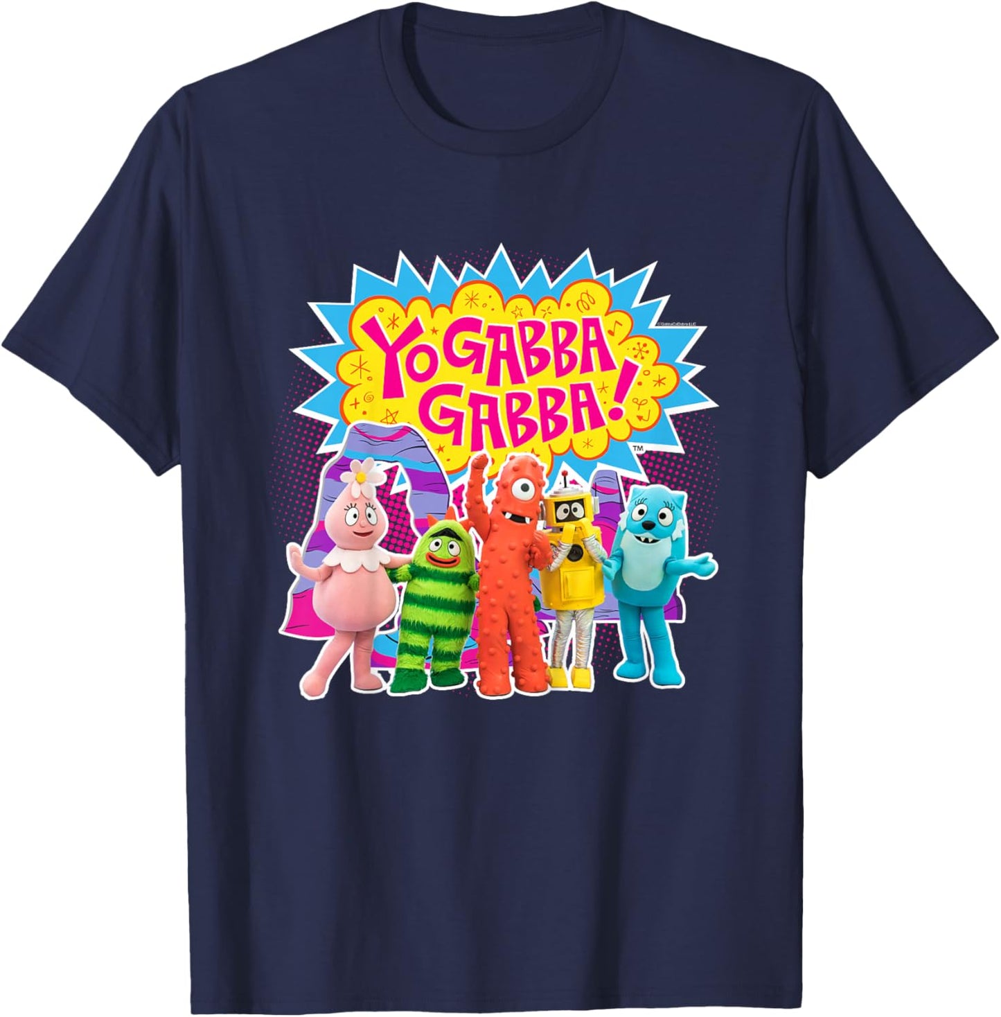 Kids Yo Gabba Gabba! Colorful Character Photo TV Show T-Shirt - T-Shirt | Navy