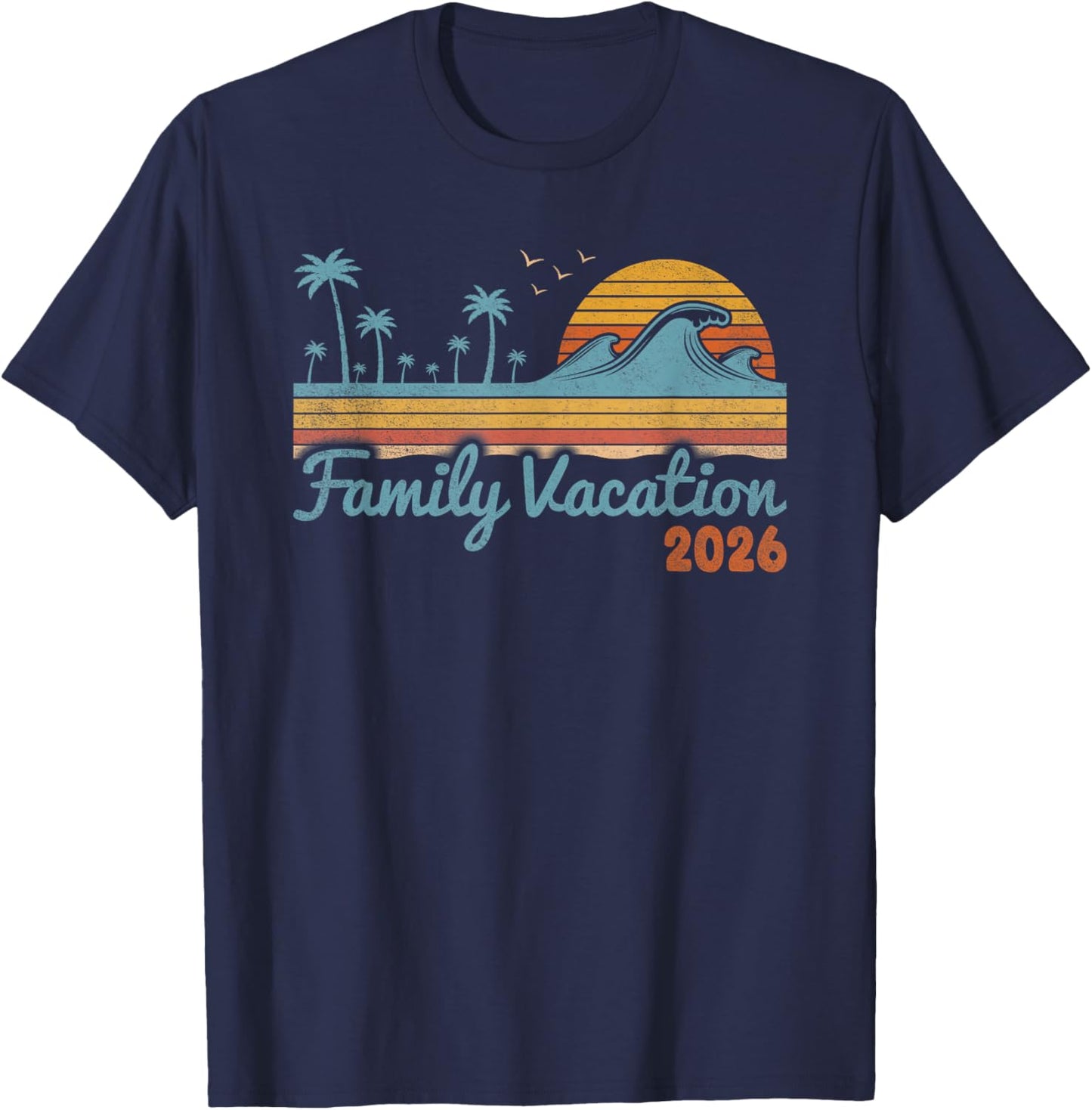 Vintage Family Vacation 2026 Tropical Beach Vacay Group T-Shirt - T-Shirt | Navy