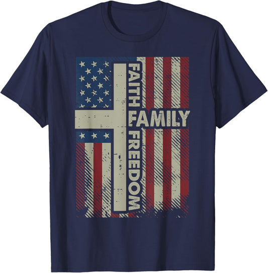 Faith US Flag Christian Religious God Jesus Men Women Kids T-Shirt - T-Shirt | Navy