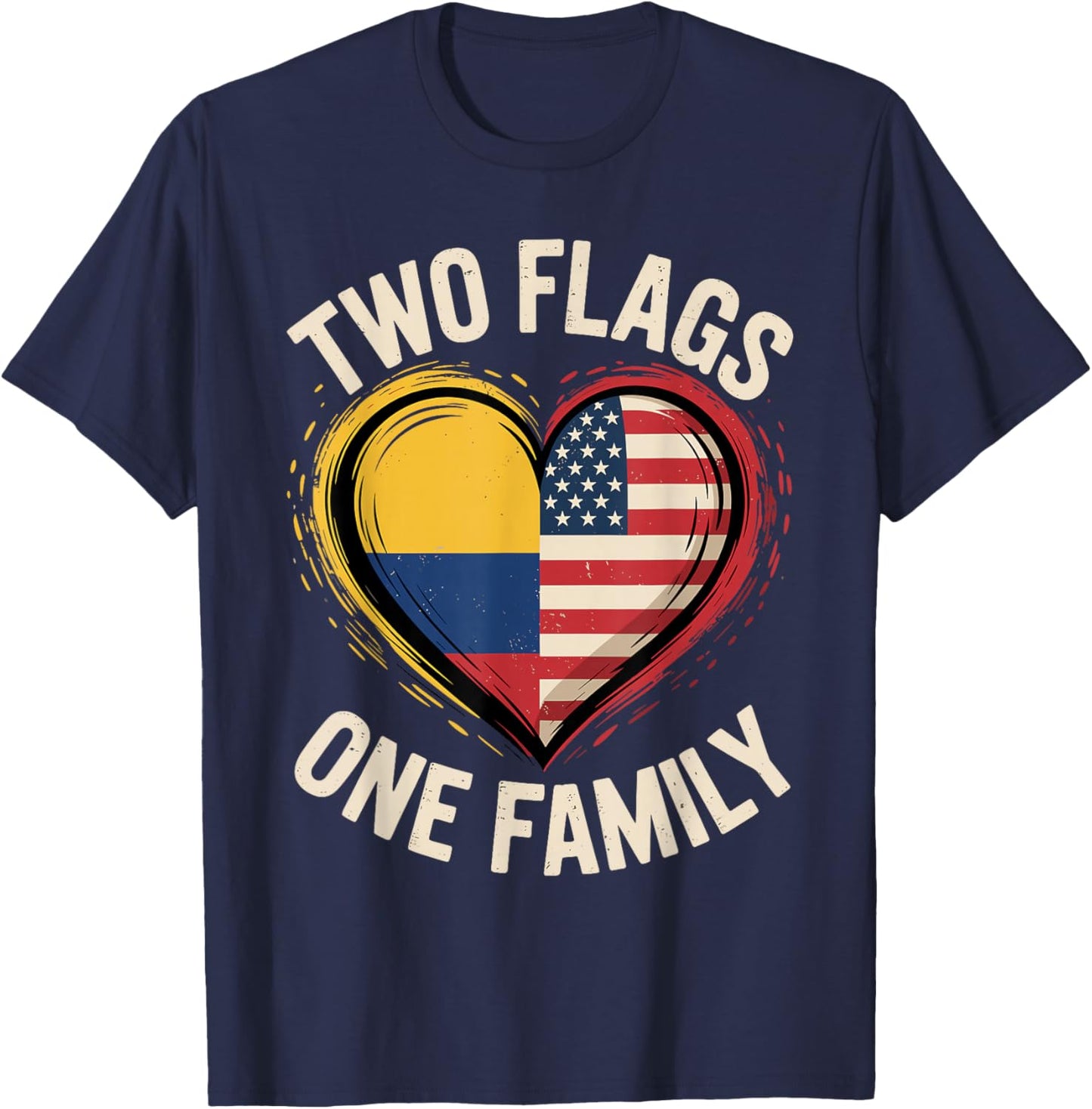 Two Flags One Family American Colombian USA Colombia America T-Shirt - T-Shirt | Navy