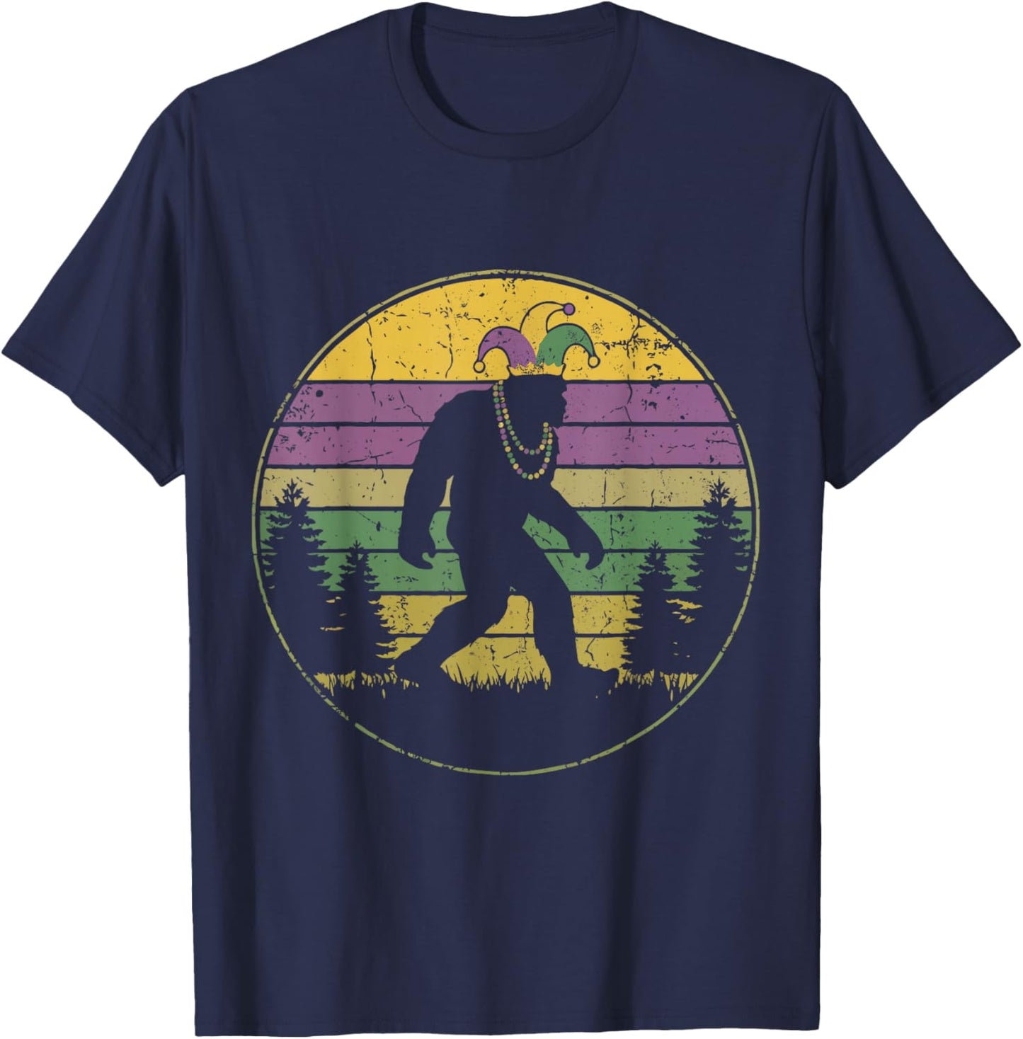 Mardi Gras Bigfoot Sasquatch Jester Hat New Orleans Festival T-Shirt - T-Shirt | Navy