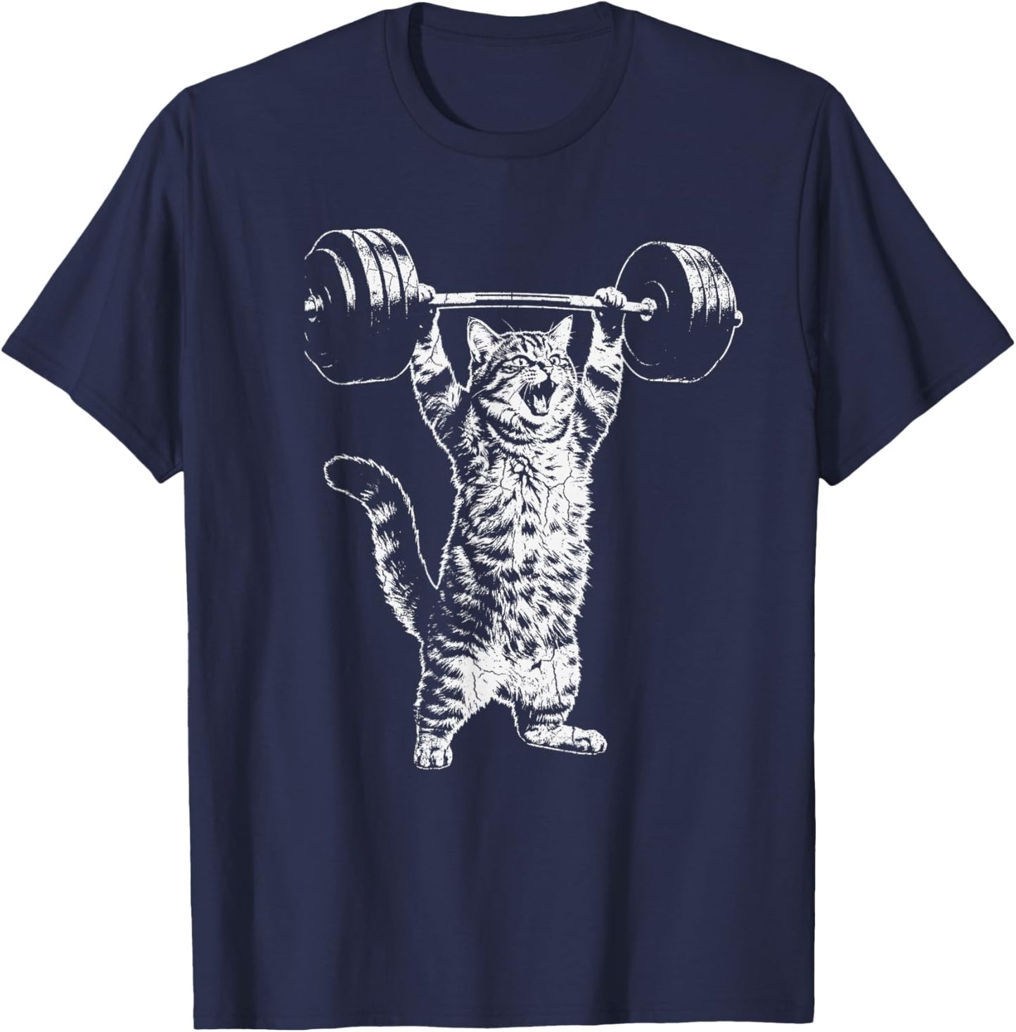 Weight Lifting Gym Cat Deadlift Funny Vintage T-Shirt - T-Shirt | Navy