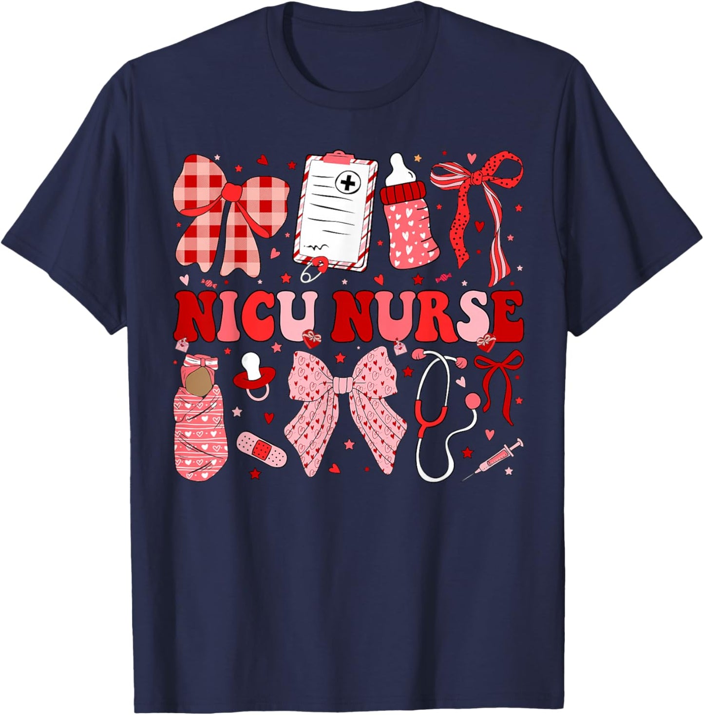 Neonatal Intensive Care Unit Coquette NICU Nurse Valentines T-Shirt - T-Shirt | Navy