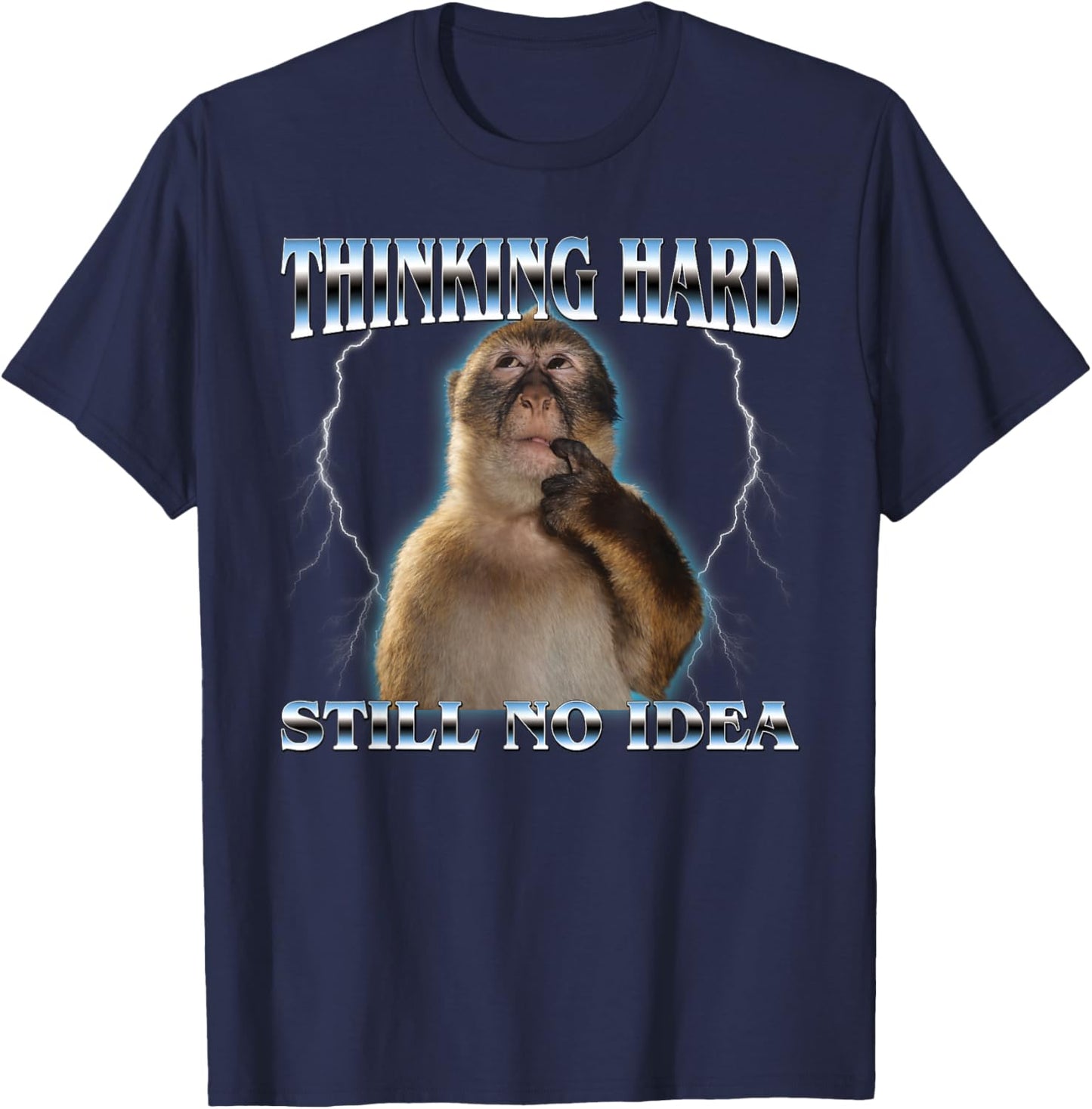 Thinking Monkey Funny Meme Cute Men Women Kids T-Shirt - T-Shirt | Navy