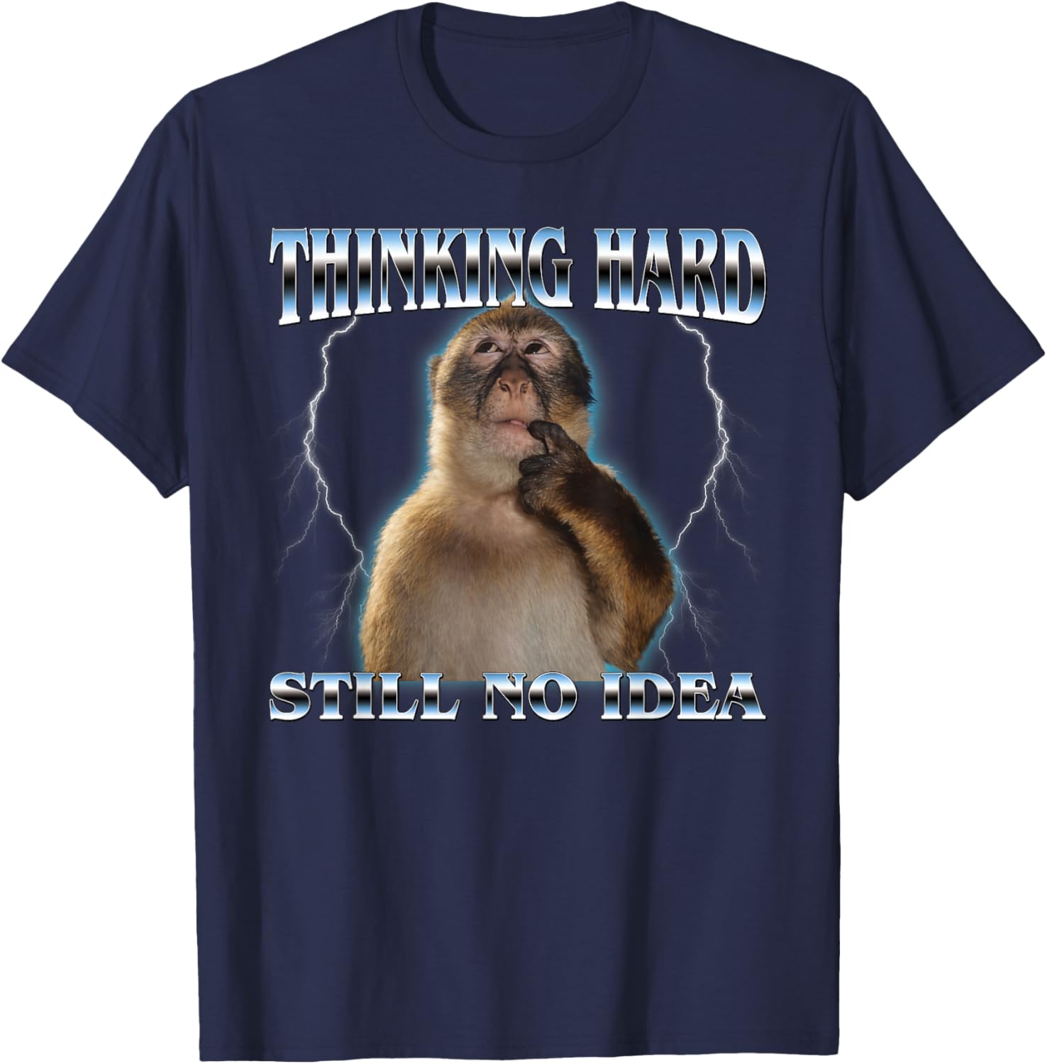 Thinking Monkey Funny Meme Cute Men Women Kids T-Shirt - T-Shirt | Navy