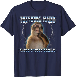 Thinking Monkey Funny Meme Cute Men Women Kids T-Shirt - T-Shirt | Navy
