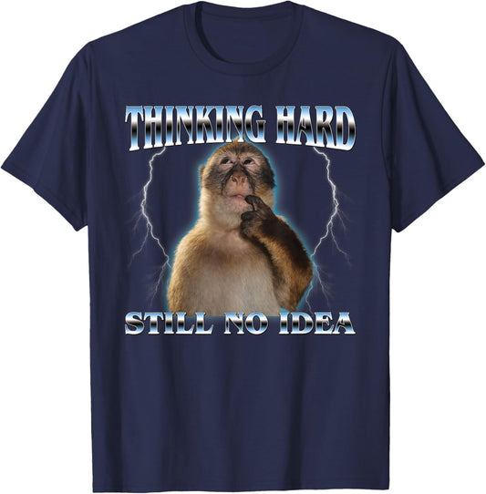 Thinking Monkey Funny Meme Cute Men Women Kids T-Shirt - T-Shirt | Navy