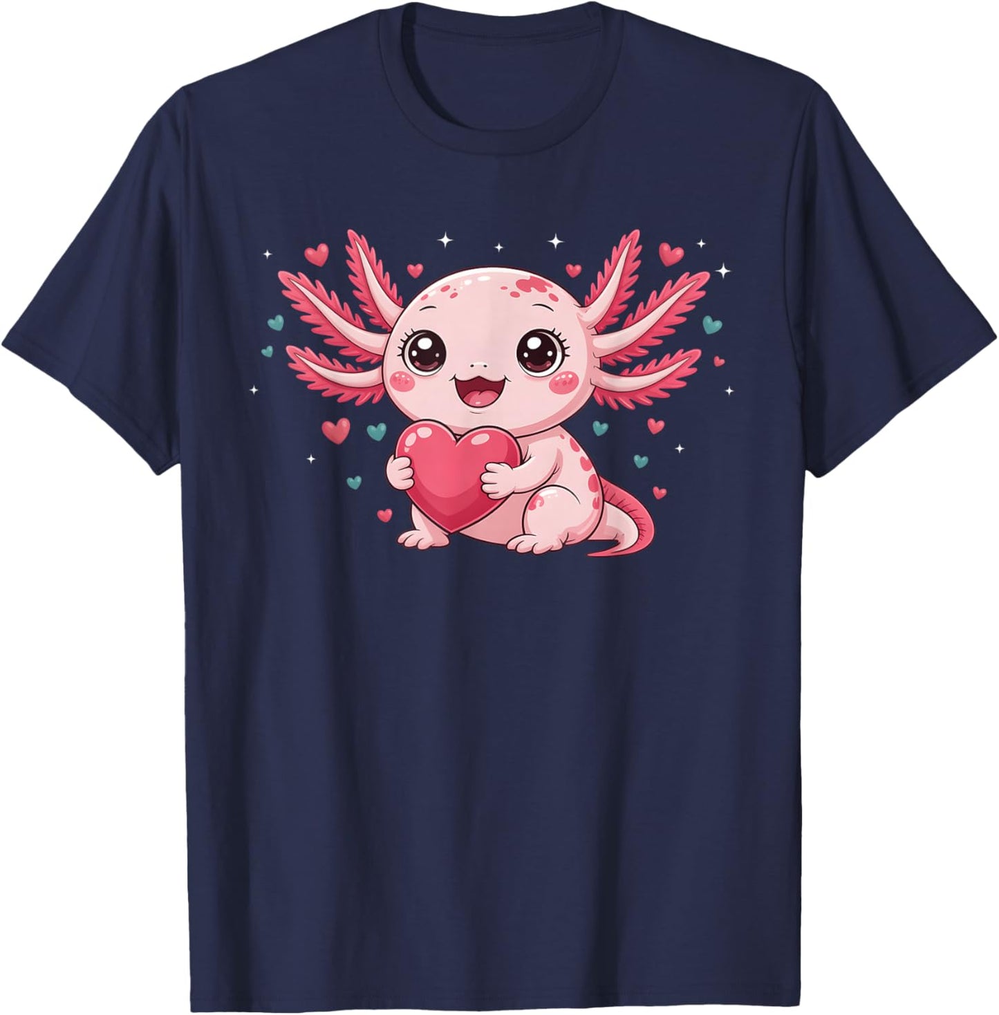 Valentine Cute Pink Axolotl Lovers Heart Girl Women Kid T-Shirt - T-Shirt | Navy
