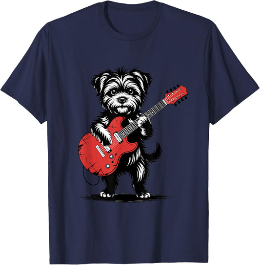 Electric Guitar Dog Cute Rock Puppy Music T-Shirt - T-Shirt | Navy
