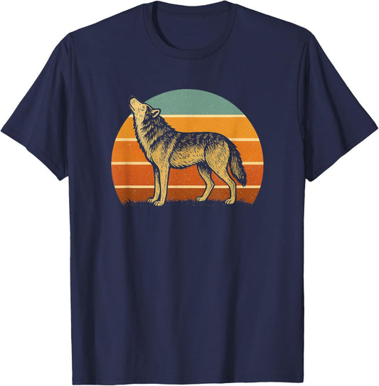 Retro Forest Wolf Outdoors Nature Women Men Vintage Graphic T-Shirt - T-Shirt | Navy