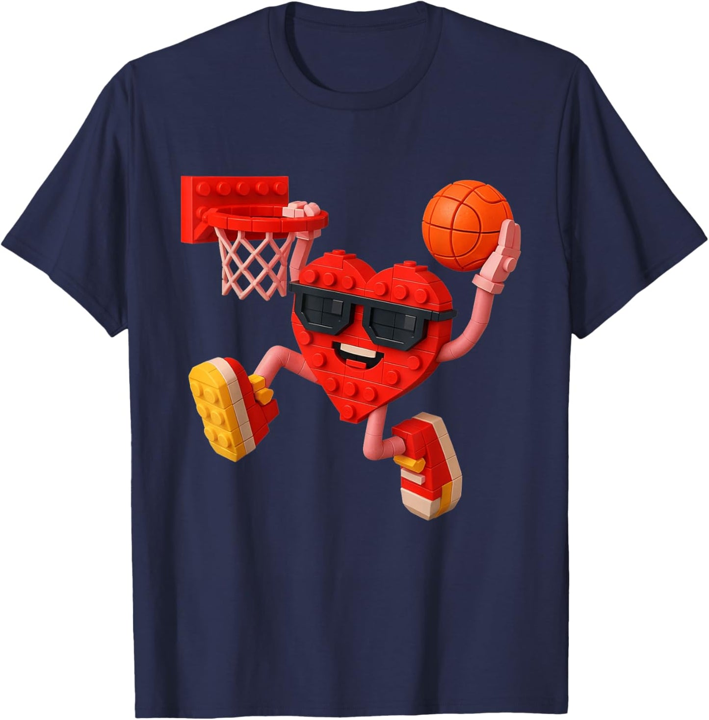 Basketball Heart Valentines Day Building Brick Boys Kids T-Shirt - T-Shirt | Navy