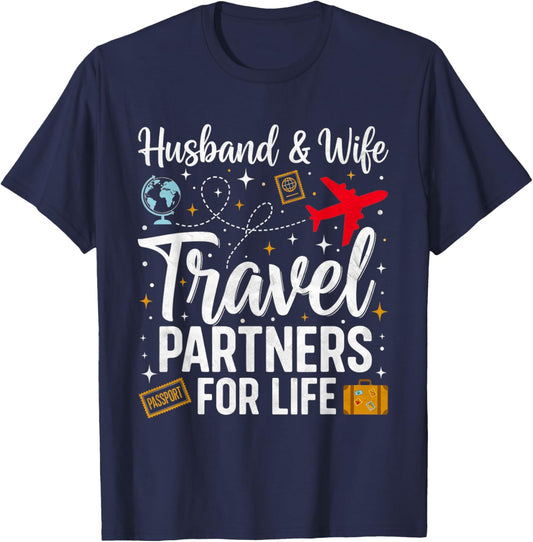 Couple Matching Husband and Wife Travel Partners for Life T-Shirt - T-Shirt | Navy