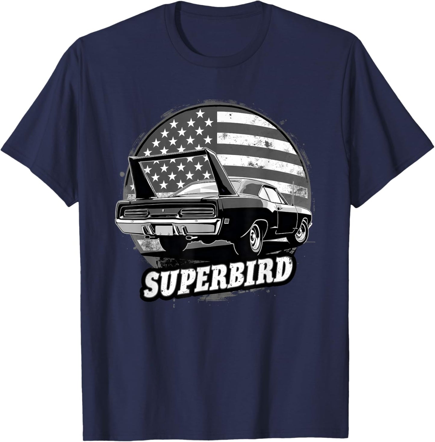 Old School Plymouth Superbird Classic car American Flag 1970 T-Shirt - T-Shirt | Navy