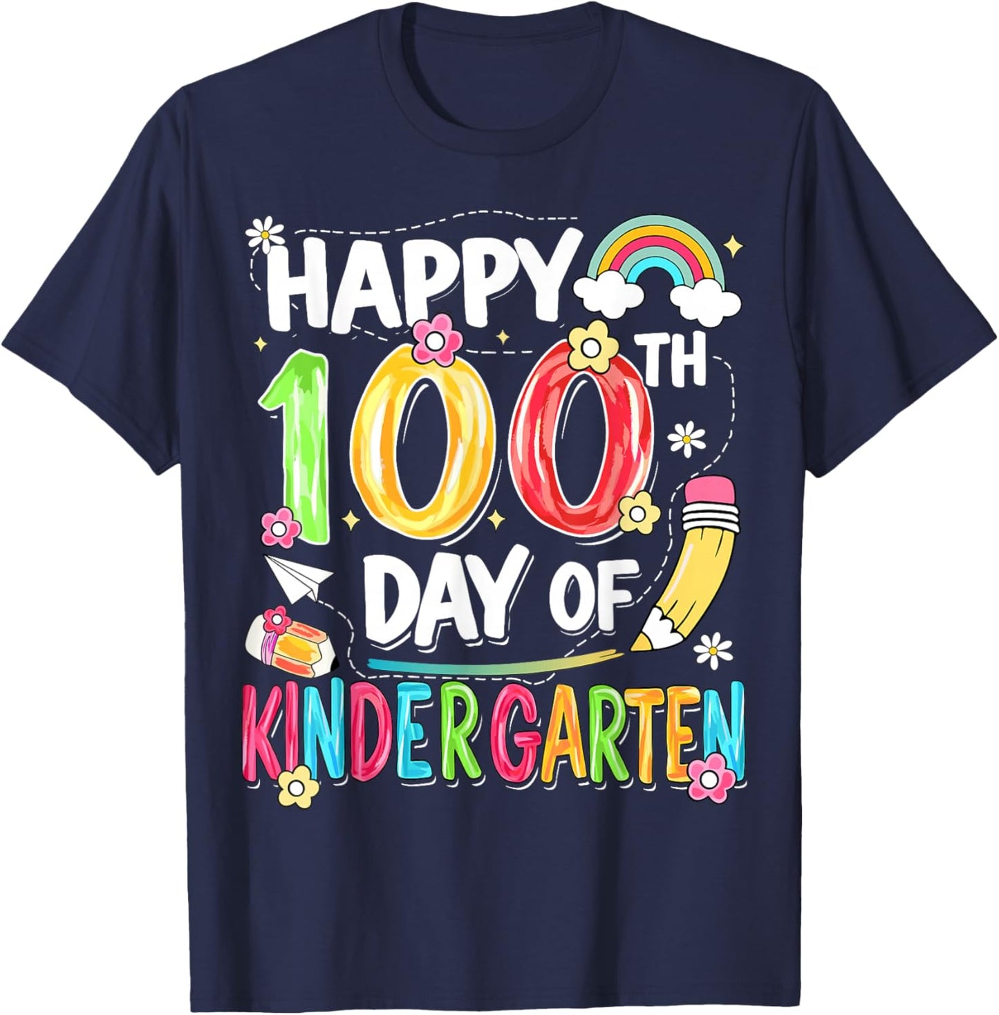 100th Day of School Kids Girls Kindergarten Teachers T-Shirt - T-Shirt | Navy