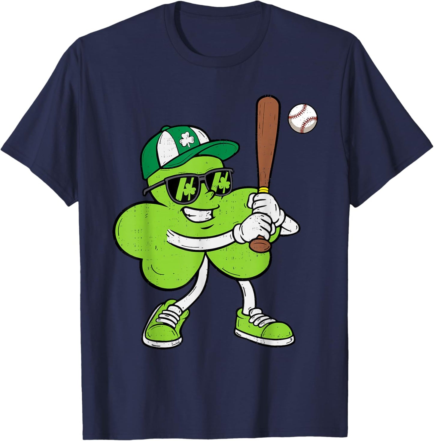 Baseball Saint Patricks Day Boys Kids Sport Green Shamrock T-Shirt - T-Shirt | Navy