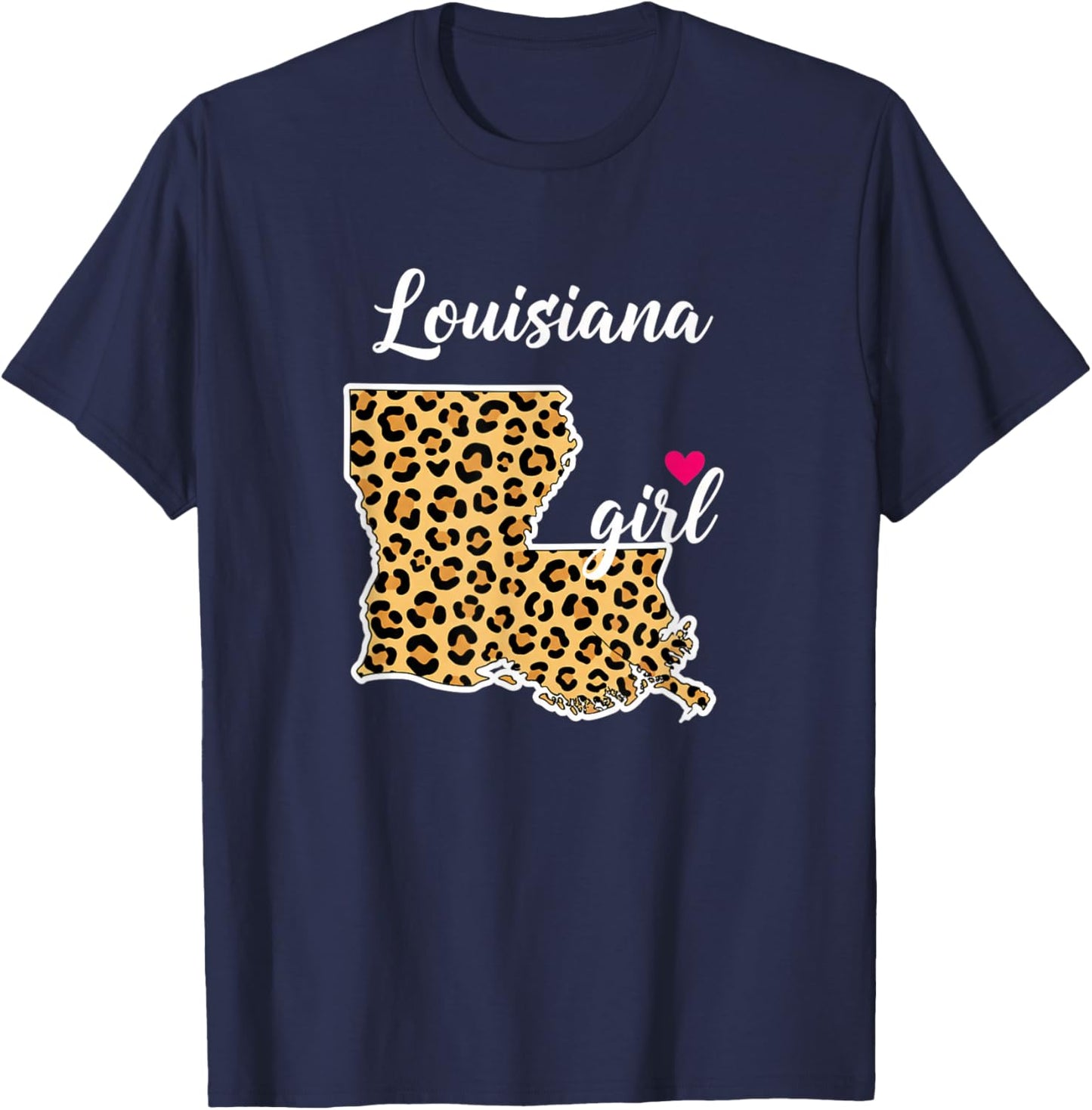 Louisiana Girl Leopard State Pride Louisiana Map T-Shirt - T-Shirt | Navy