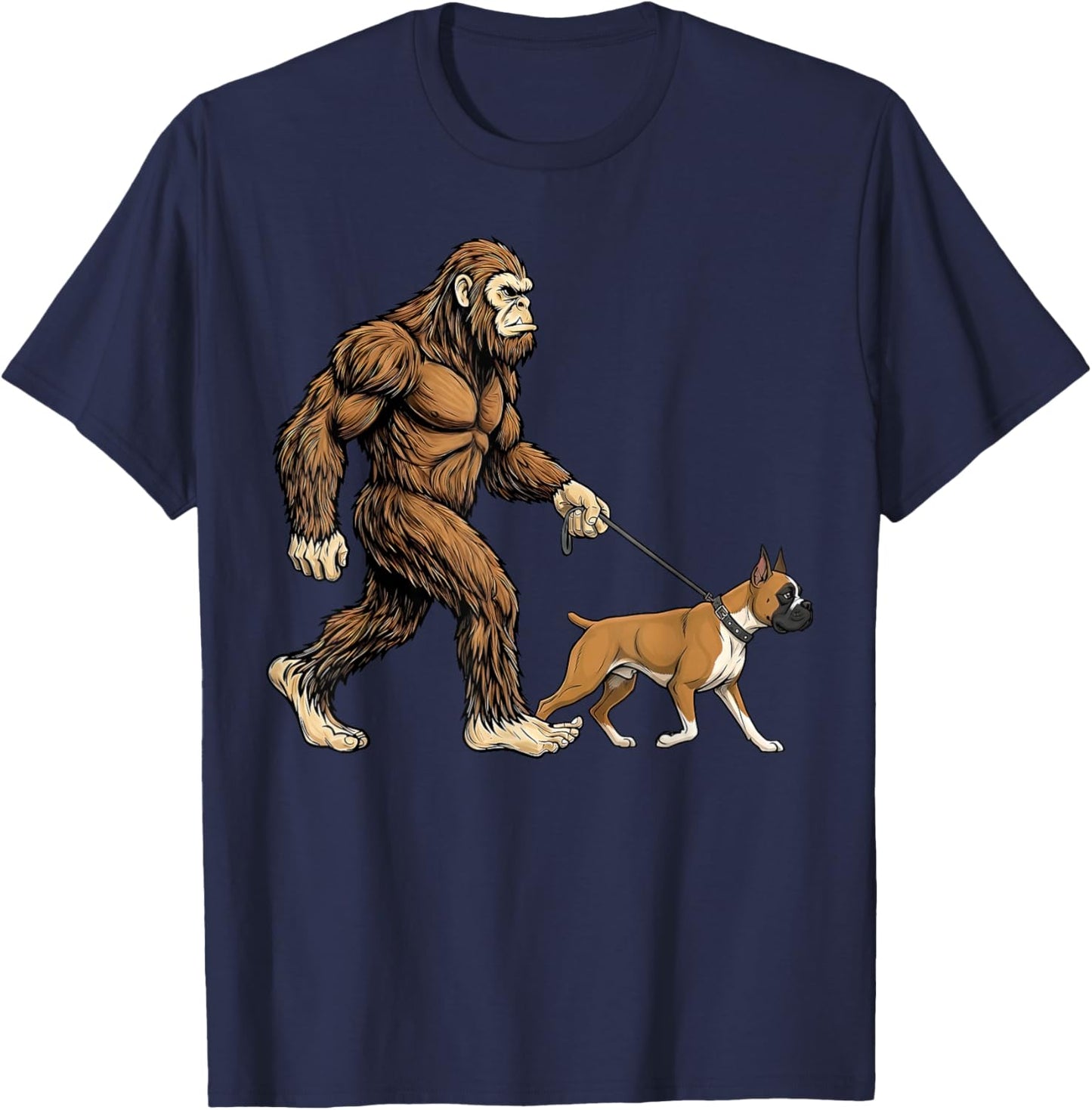 Bigfoot Walking Boxer Dog Funny Sasquatch Pet Lover T-Shirt - T-Shirt | Navy