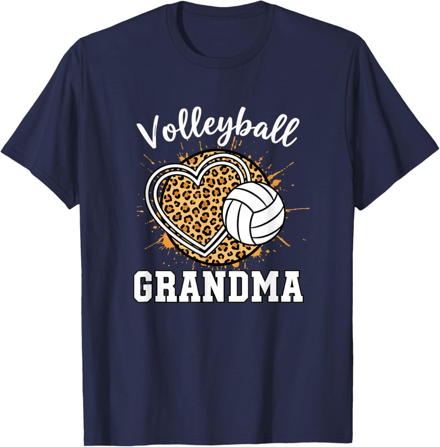 Grandparent Volleyball Grandma Leopard Heart Proud T-Shirt - T-Shirt | Navy