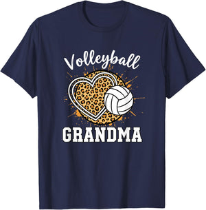 Grandparent Volleyball Grandma Leopard Heart Proud T-Shirt - T-Shirt | Navy
