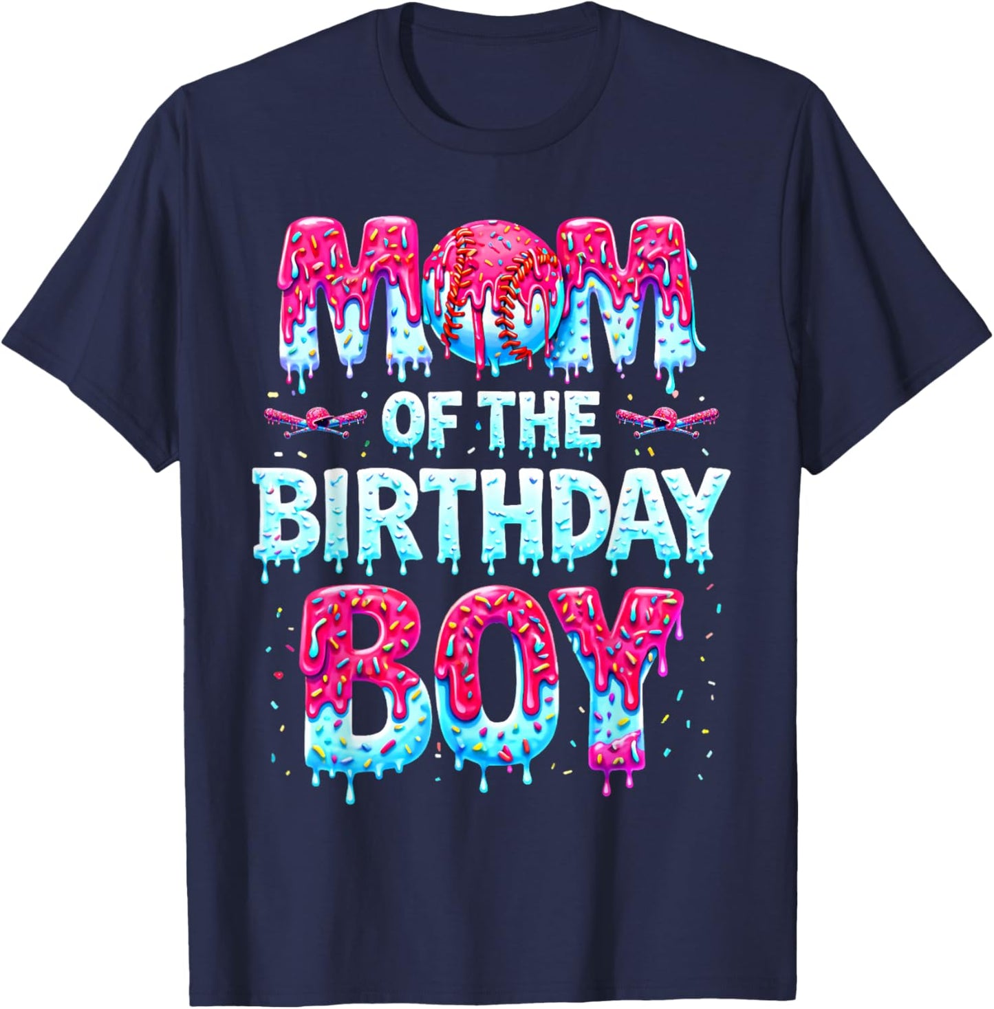 Mom of The Birthday Boy Ice Cream Baseball Family Party T-Shirt - T-Shirt | Navy