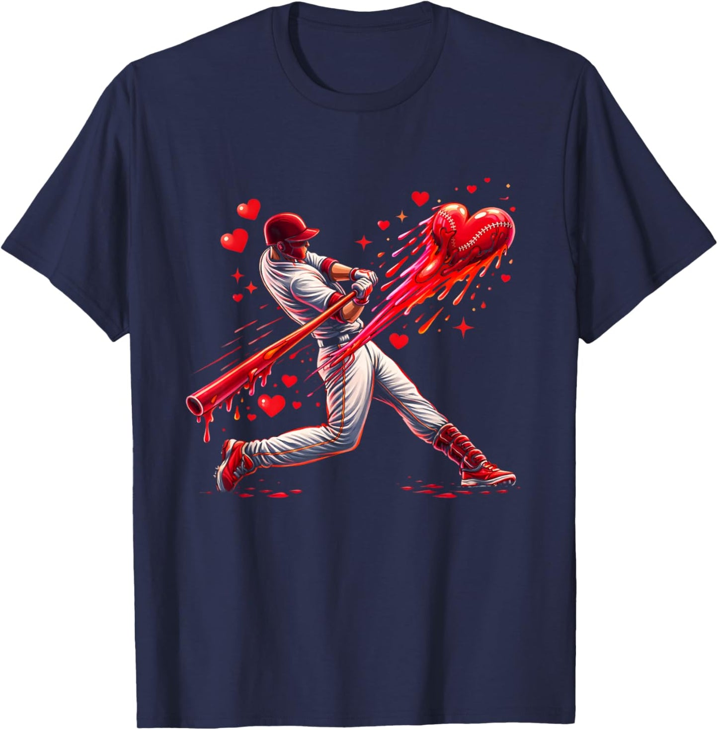 Valentine Baseball Player Drip T-Shirt - T-Shirt | Navy