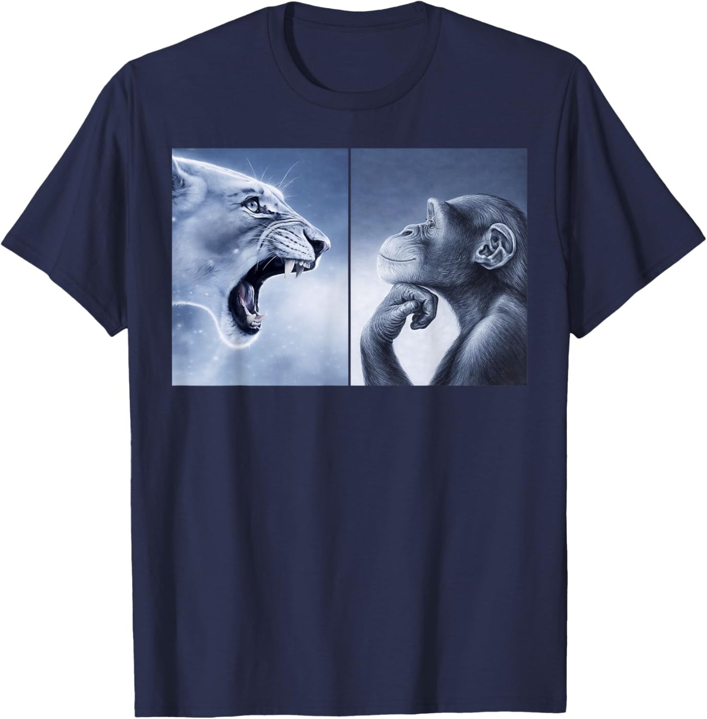 Funny Rage Bait Lion Monkey Viral Meme T-Shirt - T-Shirt | Navy