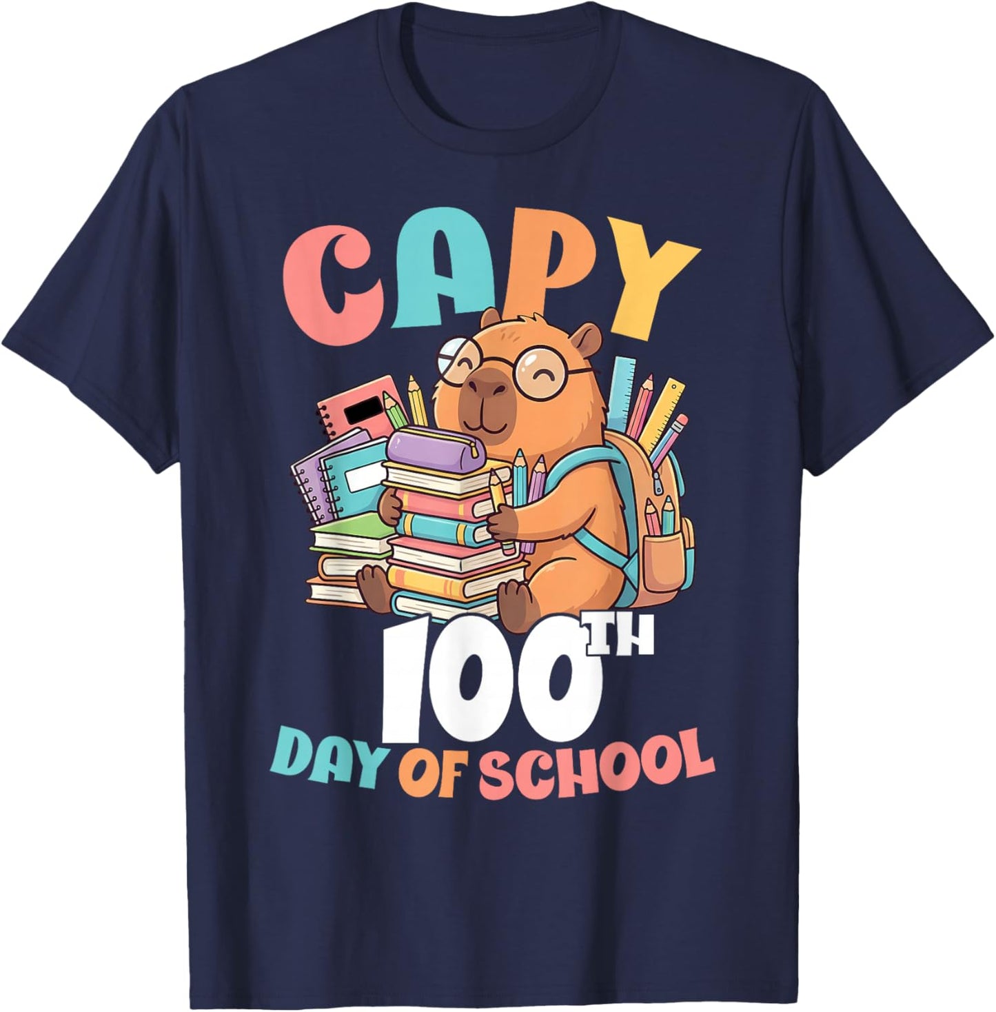 Capy 100th Day of School Capybara 100 Days of School Kids T-Shirt - T-Shirt | Navy