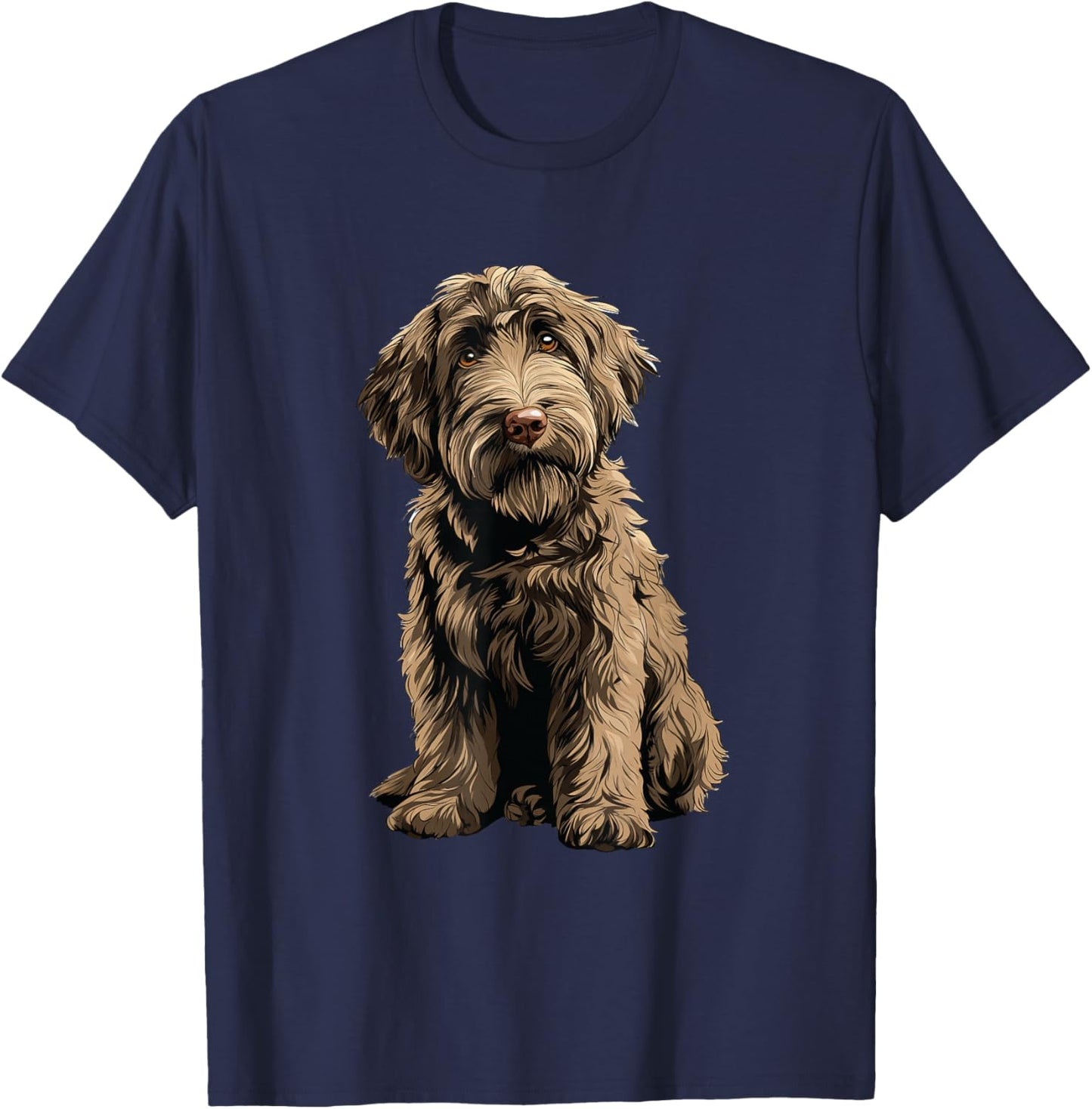 Chocolate Labradoodle Dog Illustration Doodle Dog T-Shirt - T-Shirt | Navy