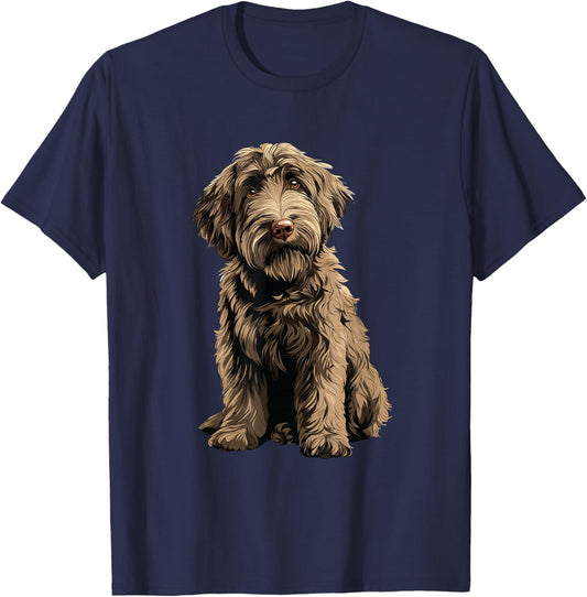 Chocolate Labradoodle Dog Illustration Doodle Dog T-Shirt - T-Shirt | Navy