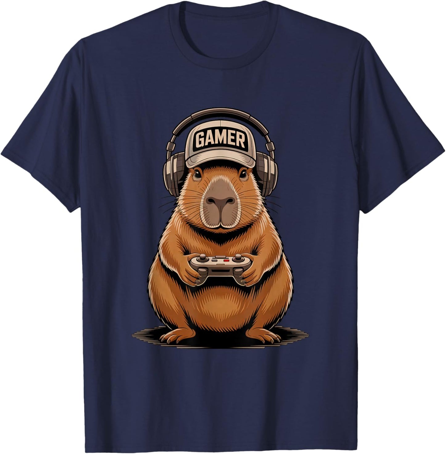 Funny Capybara Gamer Playing Video Games Kids Boys Girls T-Shirt - T-Shirt | Navy