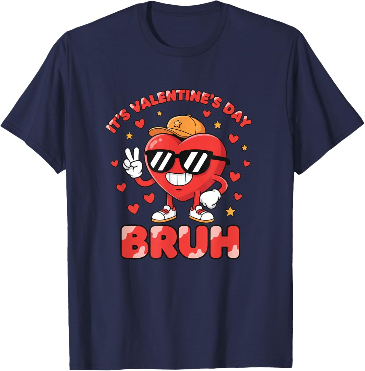 It's Valentine's Day Bruh Funny Kids Valentine Heart Cute T-Shirt - T-Shirt | Navy