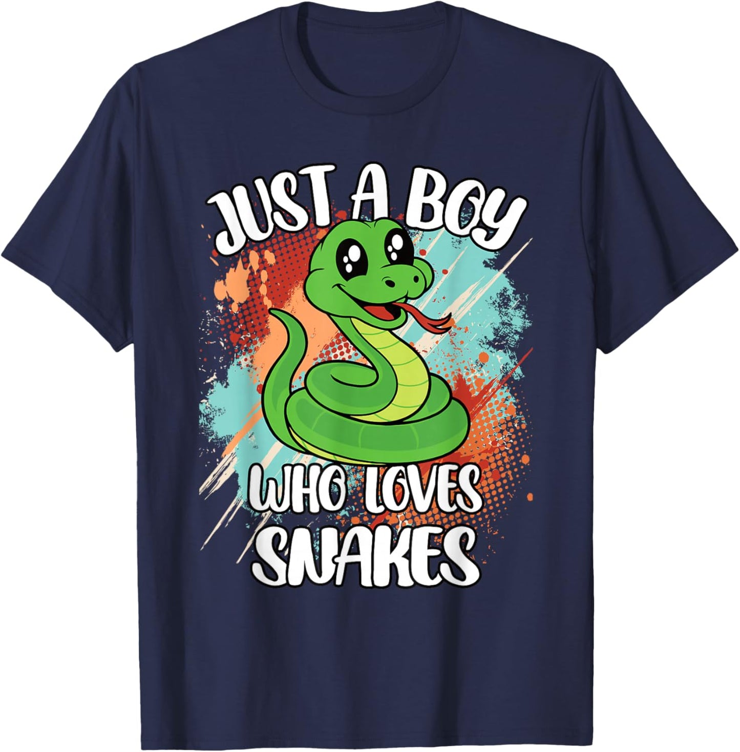 Just A Boy Who Loves Snakes Funny Retro Reptile Boys Kids T-Shirt - T-Shirt | Navy